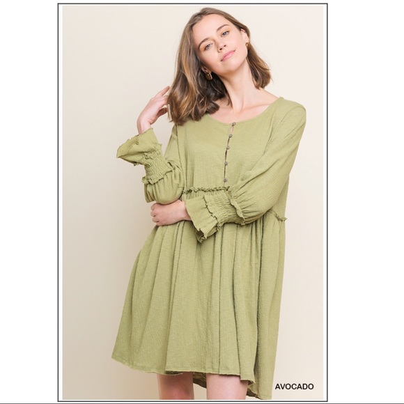 Umgee Dresses & Skirts - Long Sleeve Babydoll Dress With Ruffles